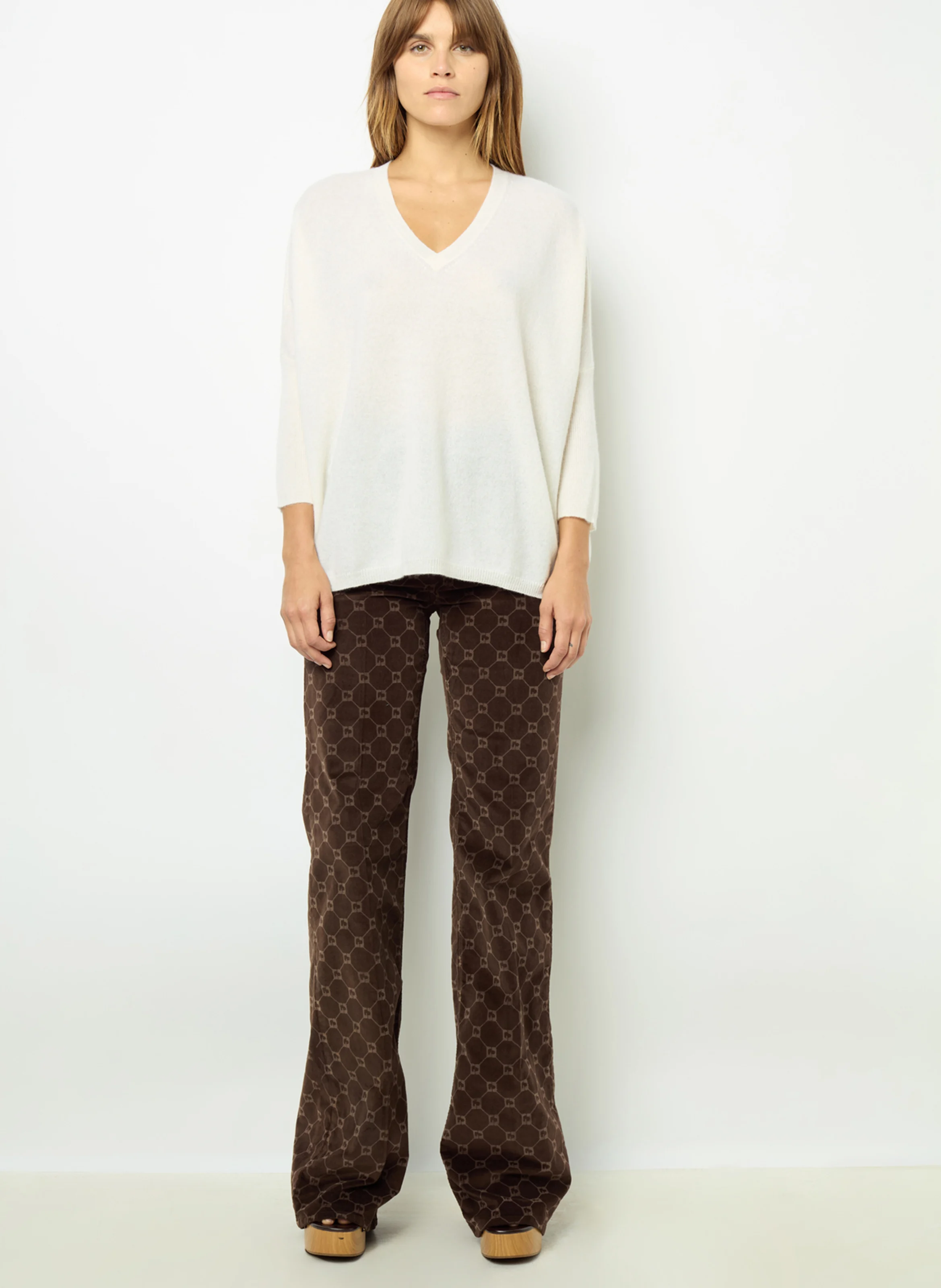 JOURDAN - Pull droit col V en cachemire | Blanc