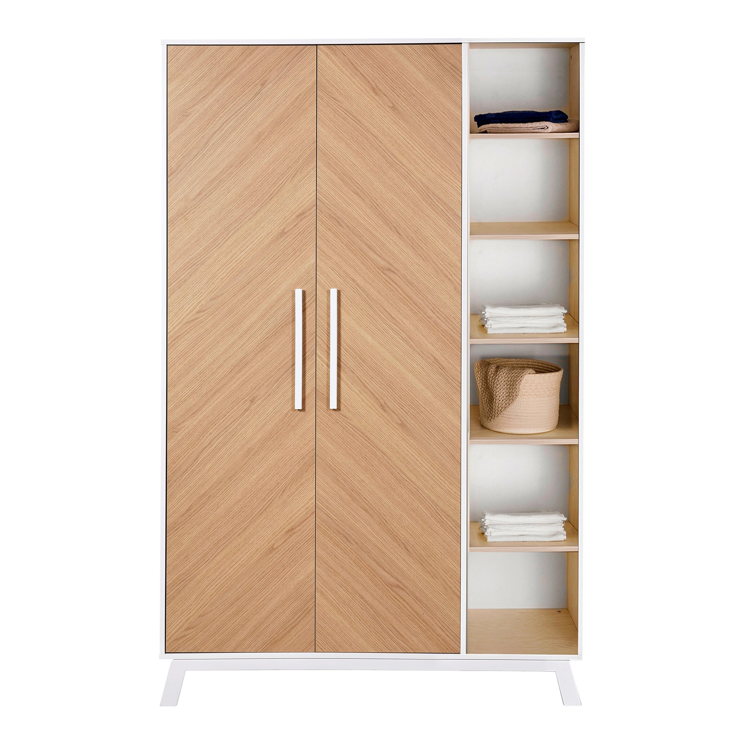 Schardt 3-tlg. Babyzimmer Venice Fishbone White mit 2-türigem Kleiderschrank mit Seitenregal