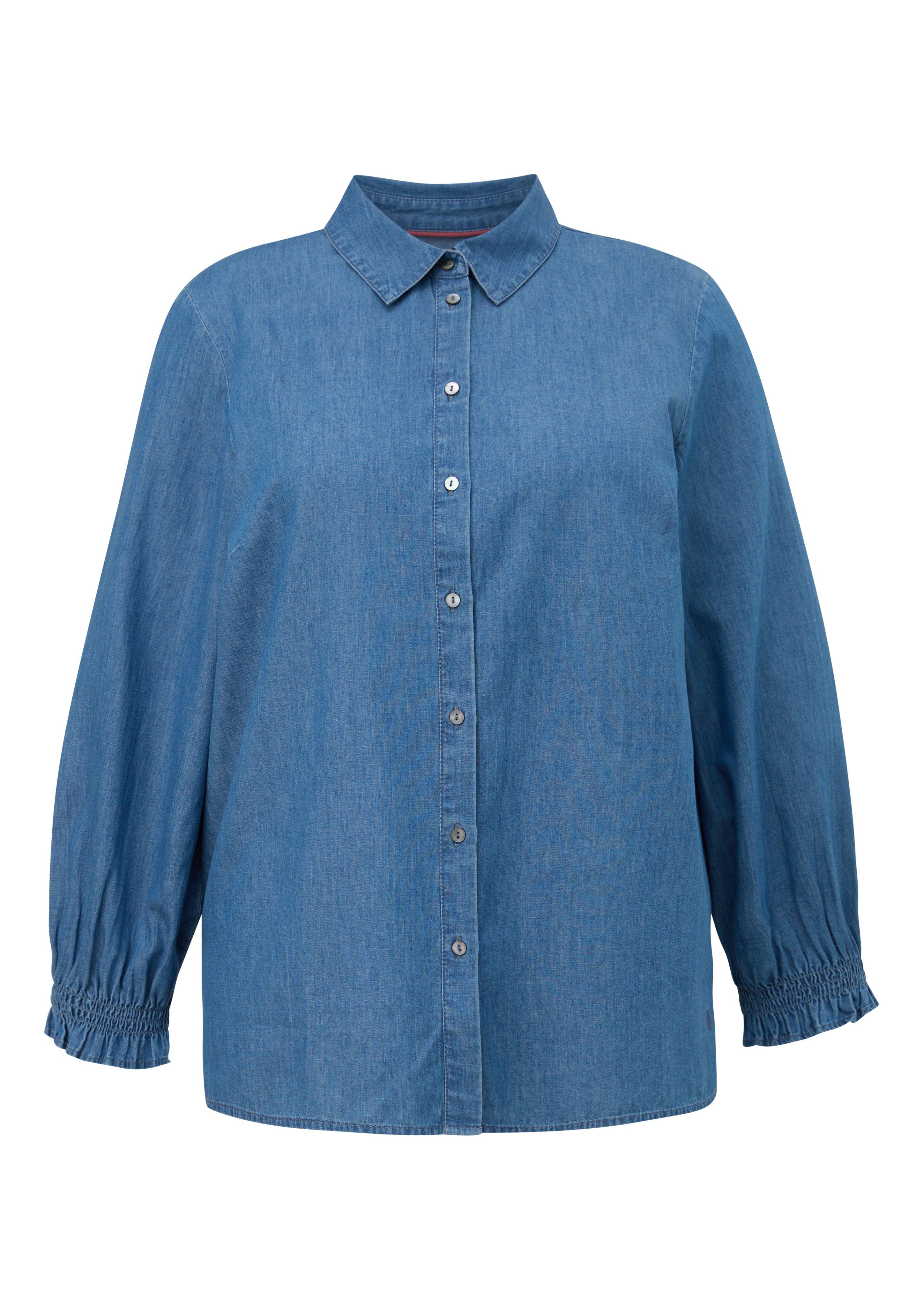 Bluse in Denim-Optik, mit Rüschen am Ärmelsaum