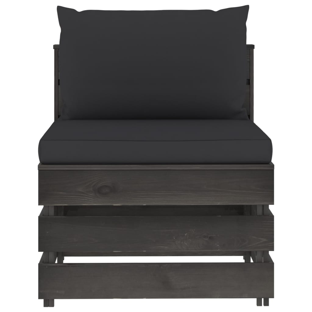 Salon de jardin meuble d'extérieur ensemble de mobilier 6 pièces avec coussins bois imprégné de gris