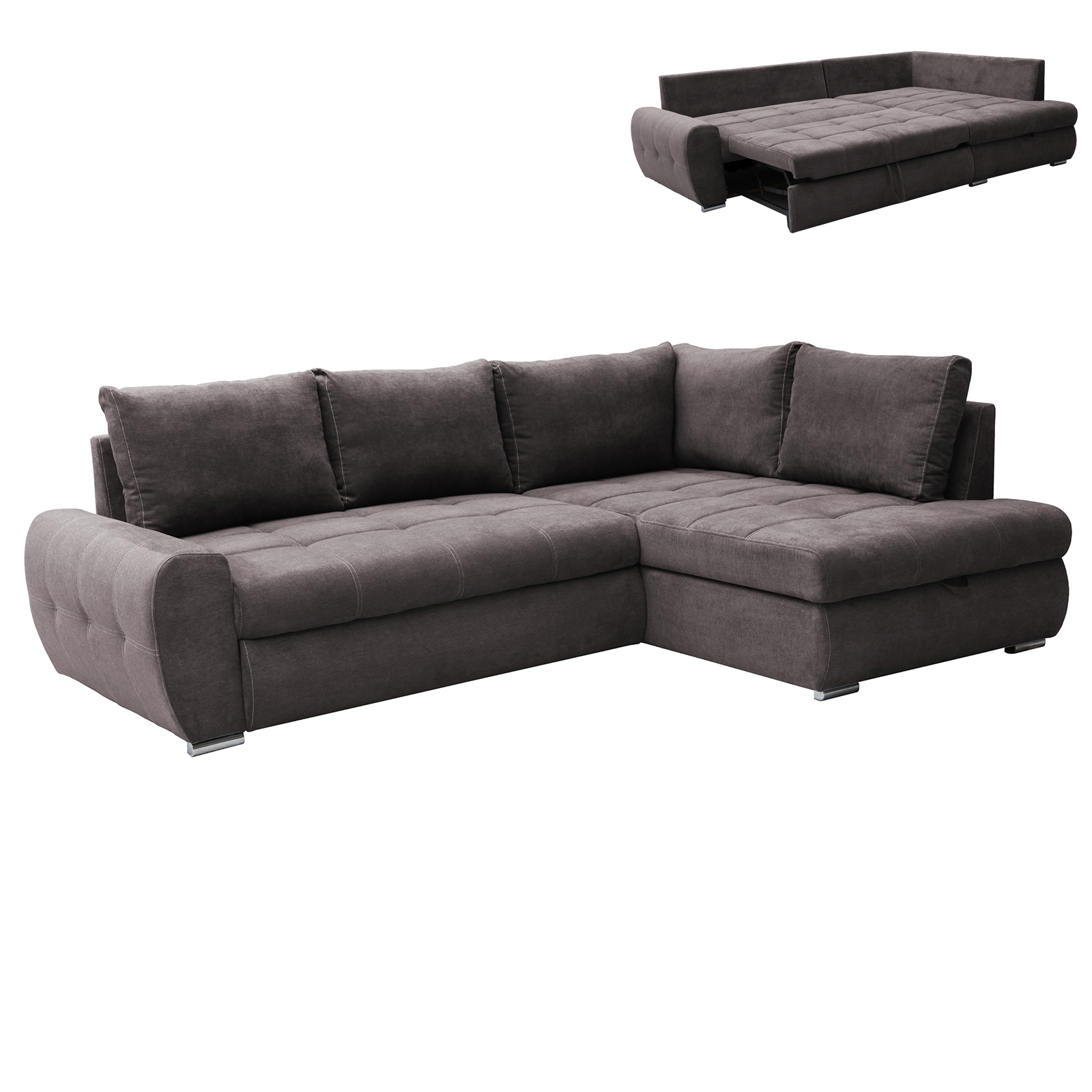 Ecksofa - stone - mit Liegefunktion und Staukasten - Recamiere rechts
