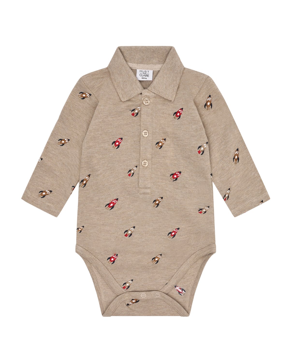 Body m/ Polorage og Knappestolpe – Vevd Øko Bomull | Bendy Rocket Embroidery