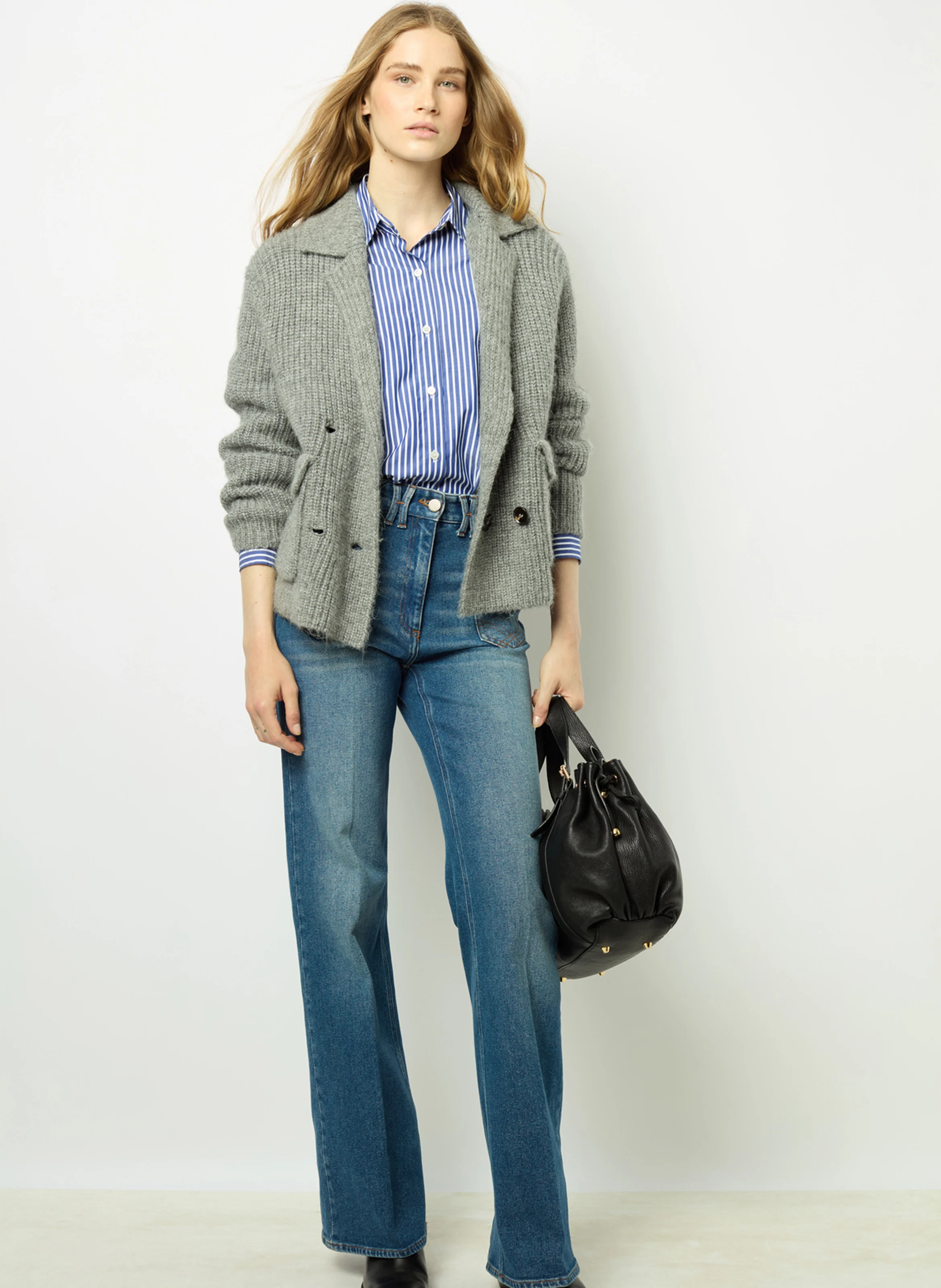 JOESSE - Gilet col classique en laine mélangée | Gris