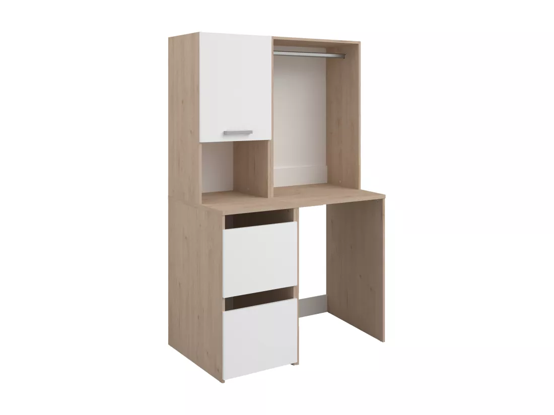 Meuble pour machine à laver avec penderie et placards - Naturel clair et blanc - L111 x H184 cm - ERKANO