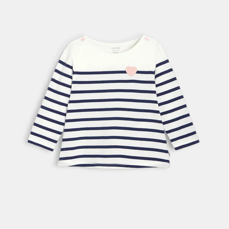 T-shirt marinière rayé coton bio bleu bébé fille Bleu