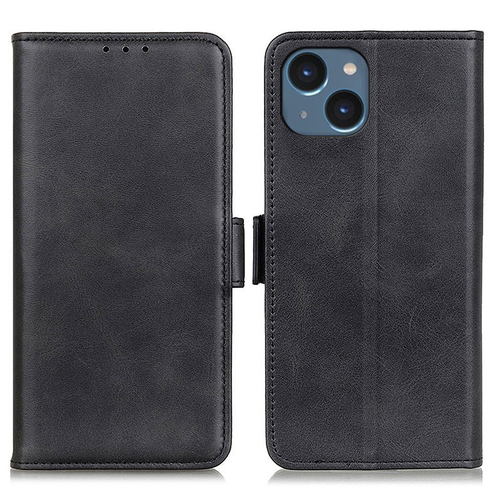 iPhone 15 Vintage Leder Tasche Flip Cover mit Kartenfächer - Schwarz