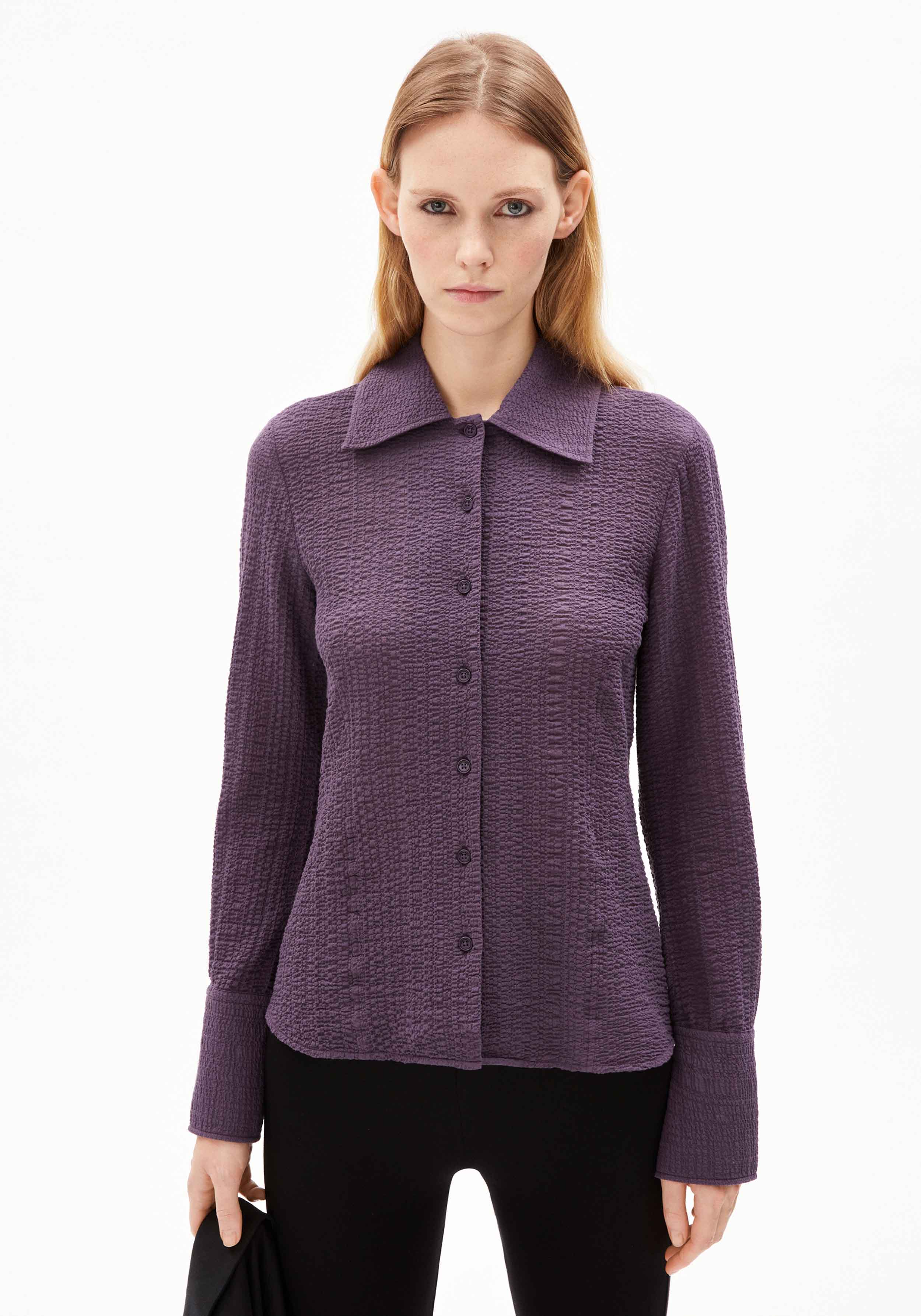Armedangels Bluse Fradaa Crinkle Blue Ash