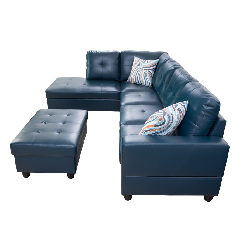 Wilhelmine 103.5&prime;&prime; Wide Faux Leather Sofa & Chaise With Ottoman
