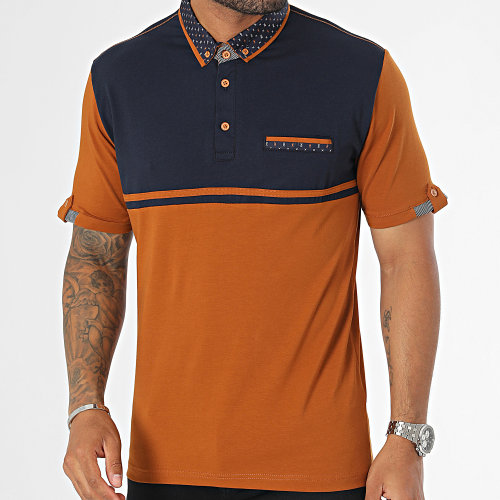 Polo Manches Courtes Bleu Marine Marron
