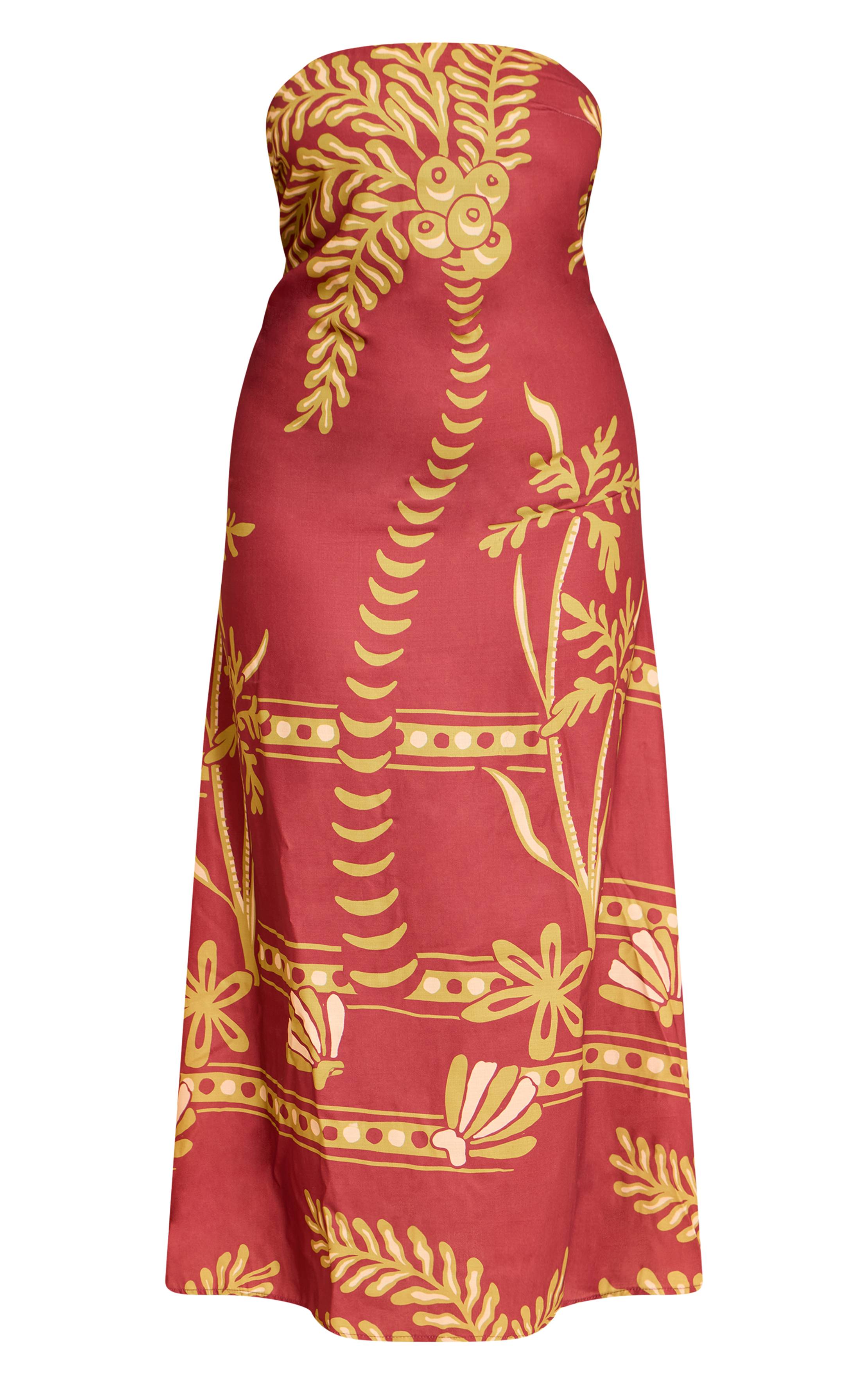 Chocolat Robe Longue Bandeau Grande Taille En Tissu Tissé Imprimé Palmiers