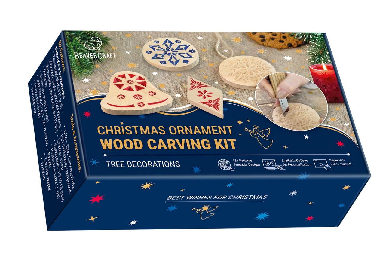 BeaverCraft DIY13 Chip Carving Kit Christmas Ornaments, houtsnijset