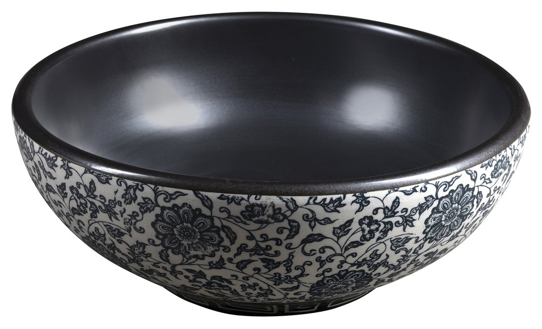 Sapho Priori waskom rond 40cm zwart-blauw met decoratie