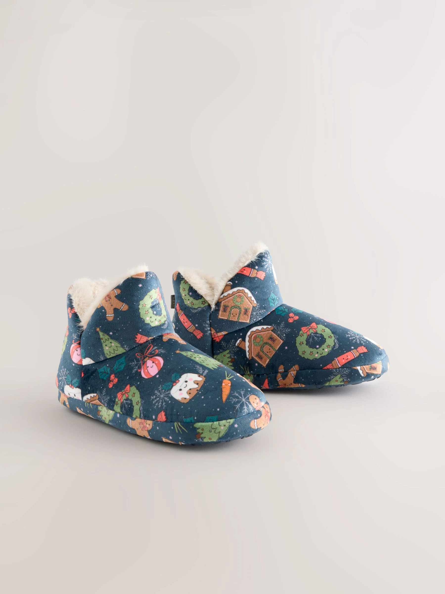 Marineblauw met pudding - Bijpassende familie Kerstmis pluche laars pantoffels