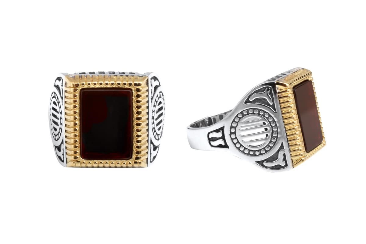 Chevalière Homme Argent Doré Rock Love Agate Noire