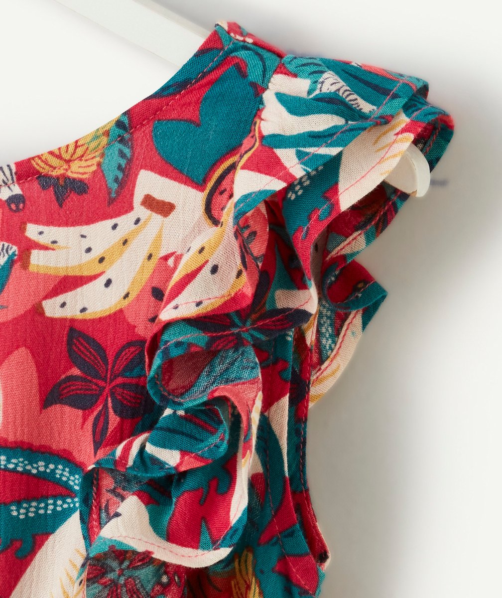combi-short fille en viscose responsable rose imprimé jungle avec dos ouvert