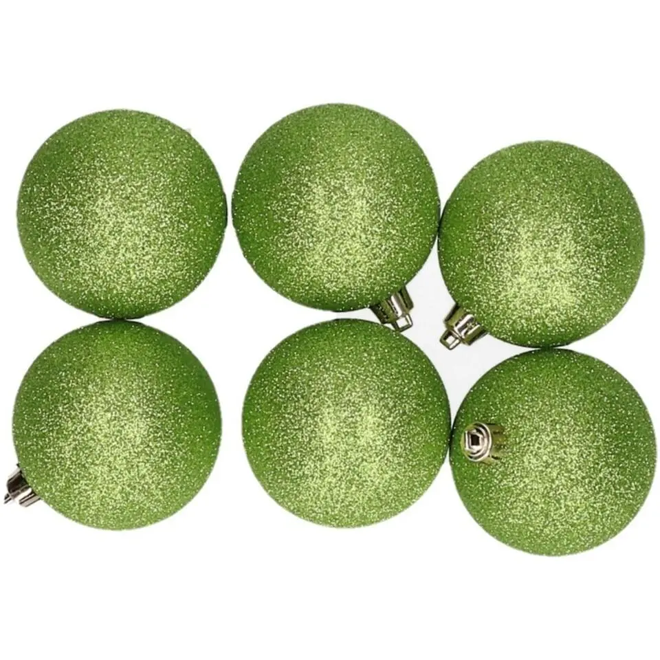 Cosy & Trendy Kerstballen - 6x st - appel groen - glitters - 8 cm