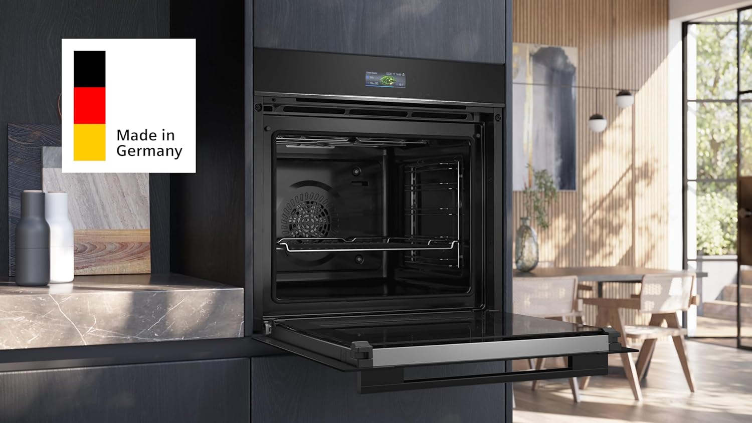 Siemens HB774G1B1, Stiftung Warentest Testsieger*, iQ700 Smarter Einbau-Backofen 60x60 cm, Made in Germany, activeClean Pyrolyse & humidClean Hydrolyse, Air Fry, Automatikprogramme, Touchscreen