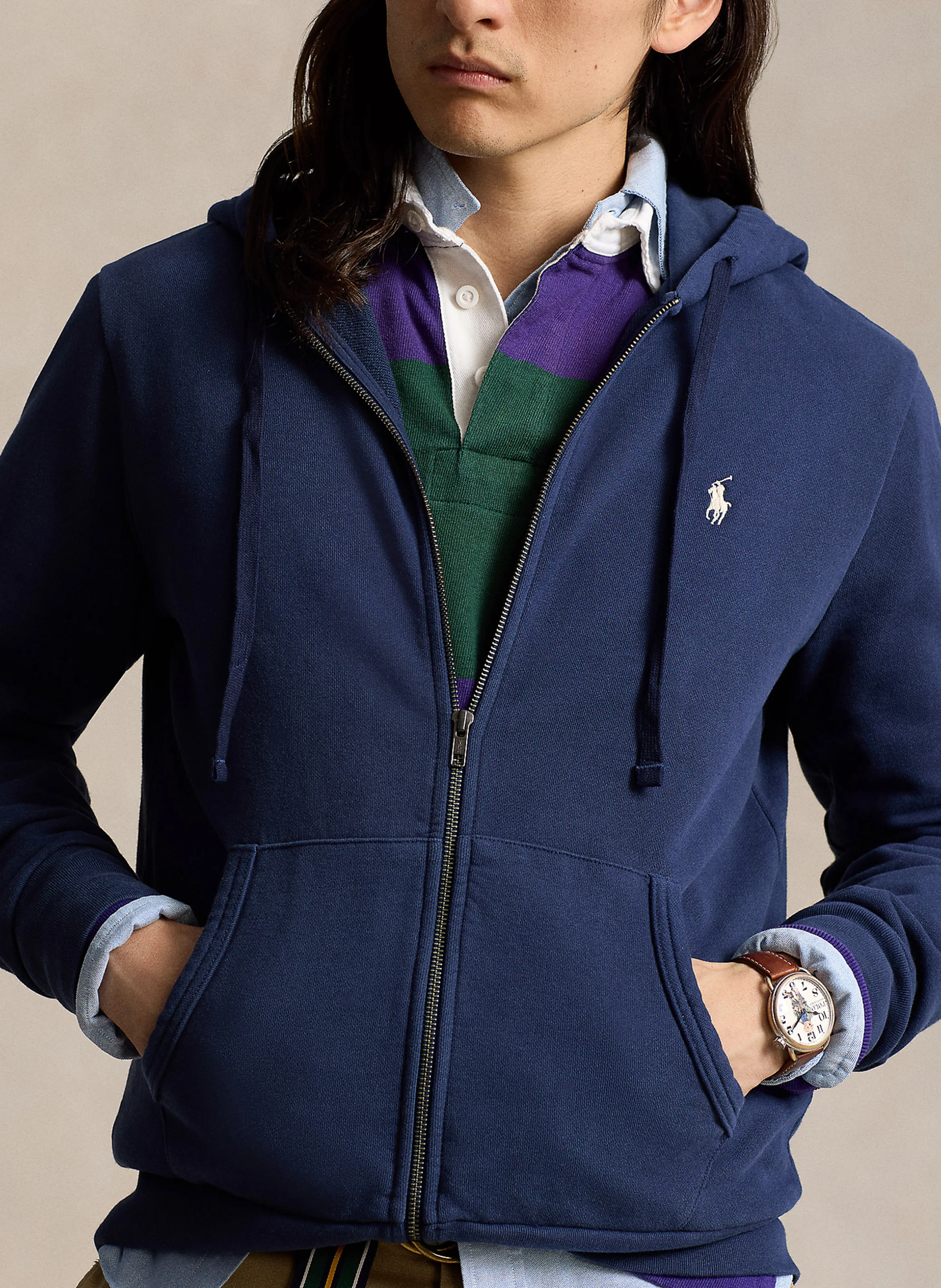 Sweat à capuche zippé en coton | Bleu