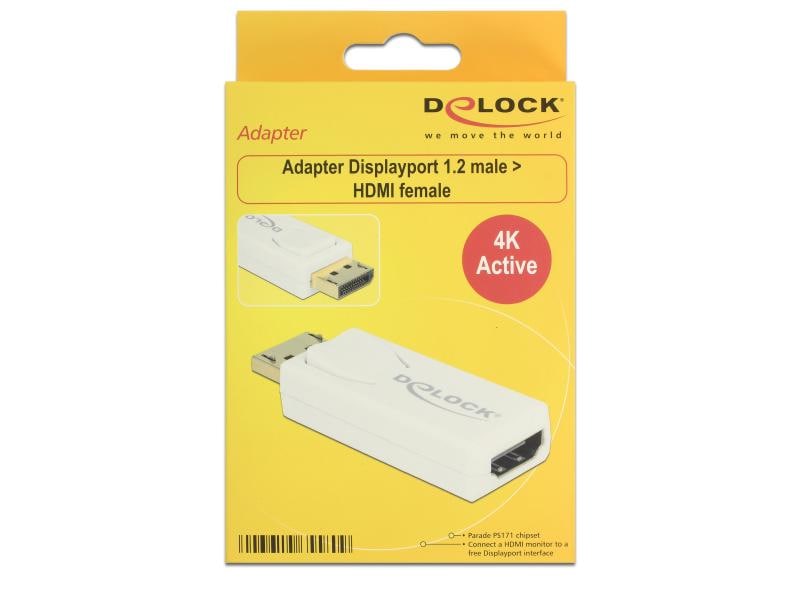 Delock Adapter Displayport - HDMI aktiv, 4K, weiss Displayport zu HDMI Adapter