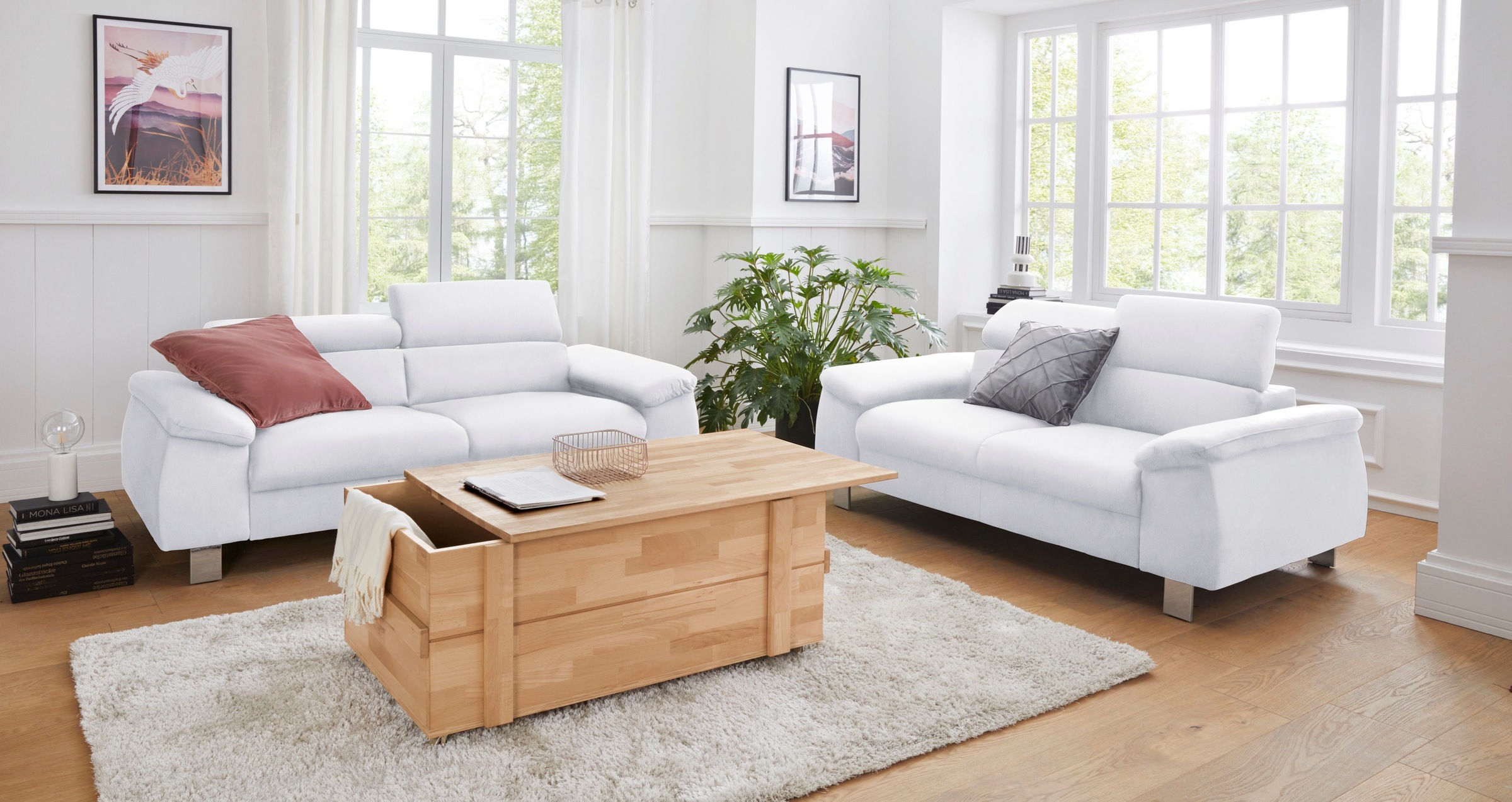 COTTA Polstergarnitur »Komaris, B: 177 bzw. 100 cm« Set,  Set: 2er-Sofa & Hocker, mit Kopfteilverstellung