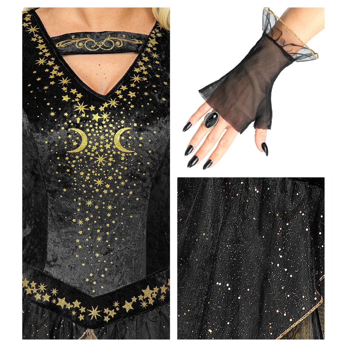 Halloween Jurk Zwart Goud Dames Heks