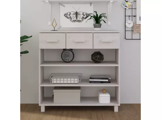 Table console HAMAR Blanc 90x35x90 cm Bois massif de pin