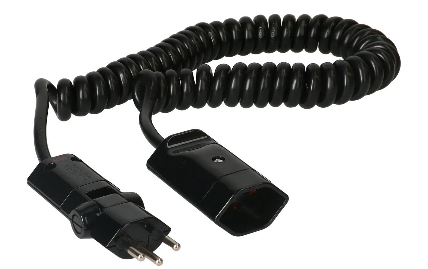 Verlängerungskabel 2 m T13 - T12 ClipClap, SchwarzSpiralverlängerungskabel mit Clip-Clap Stecker
