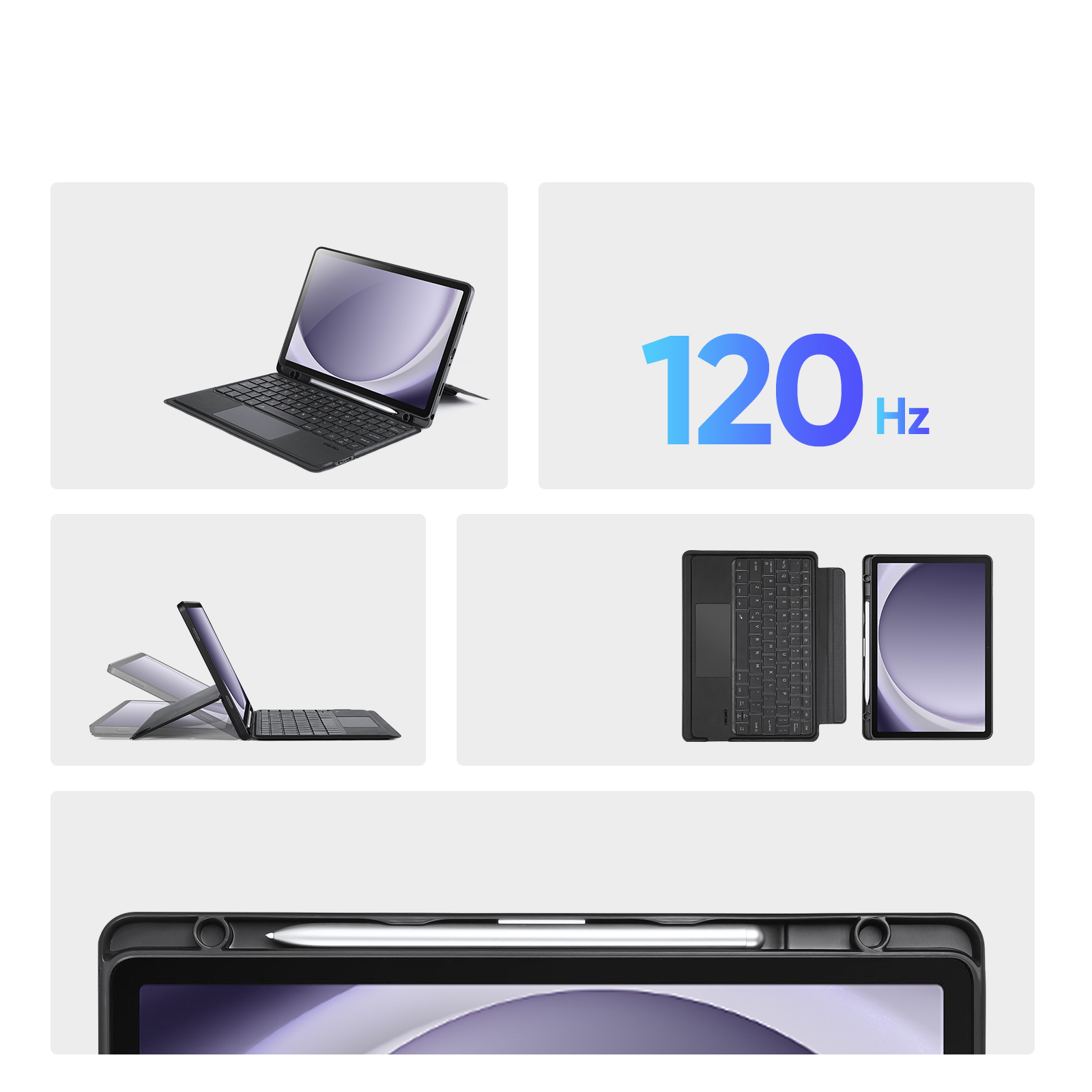 2in1 Samsung Galaxy Tab A9  Plus Leder Tasche Magnetische Bluetooth Tastatur   S-Pen Halterung (QWERTY) - Schwarz