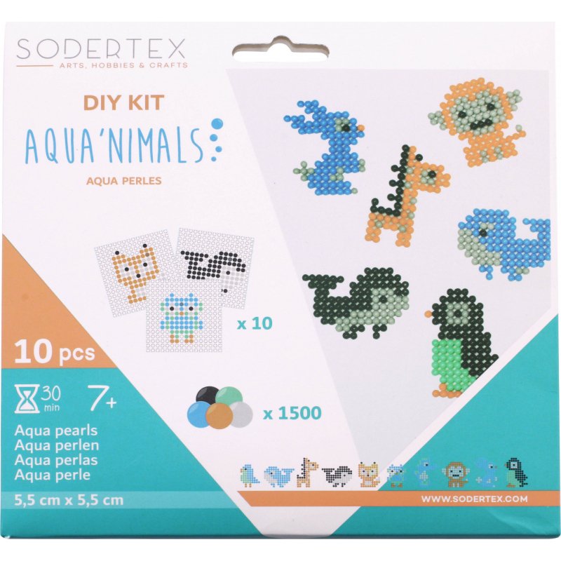 Perles sodertex aqua'nimals + 10 modeles 3x3mm 1500 pcs 5   coloris assortis