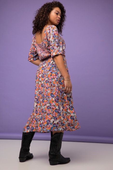 Midirock, A-Line, Flower Print, Fake-Knopfleiste