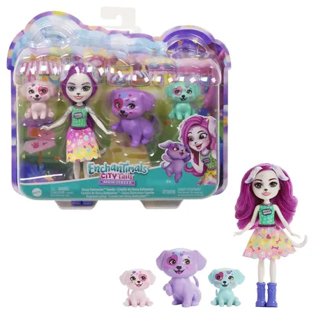 Mattel Enchantimals City Tails Dessa Dalmatian, Puppe mit 3 Tier-Figuren