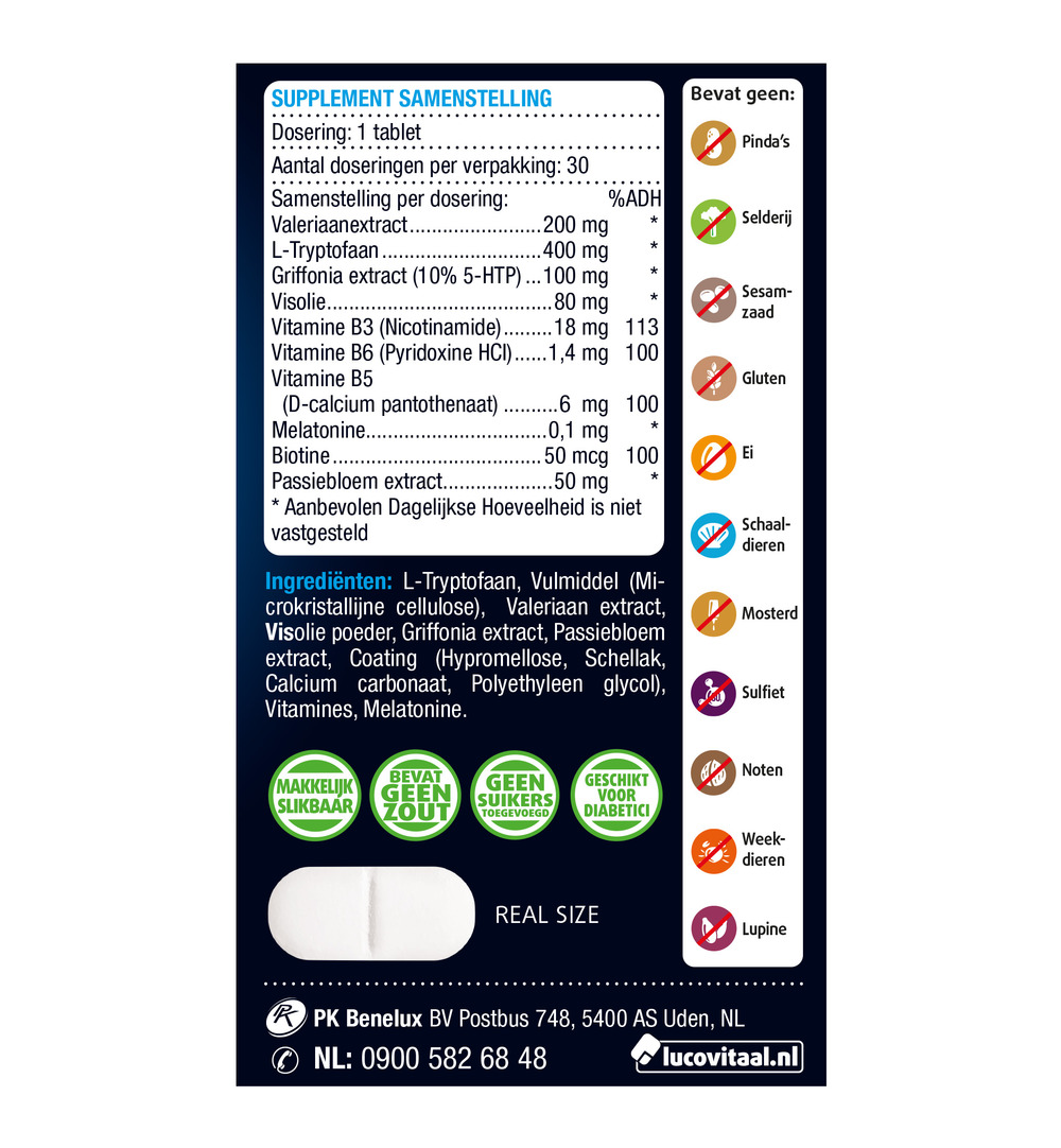 Lucovitaal Melatonine 5 HTP L-Tryptofaan (30 tabletten)