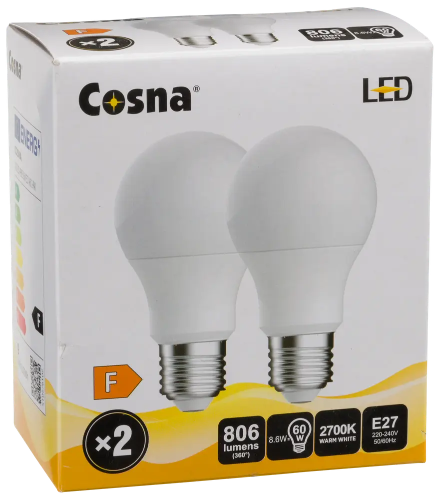 Cosna LED-pære 8,6W E27 A60 2-pak