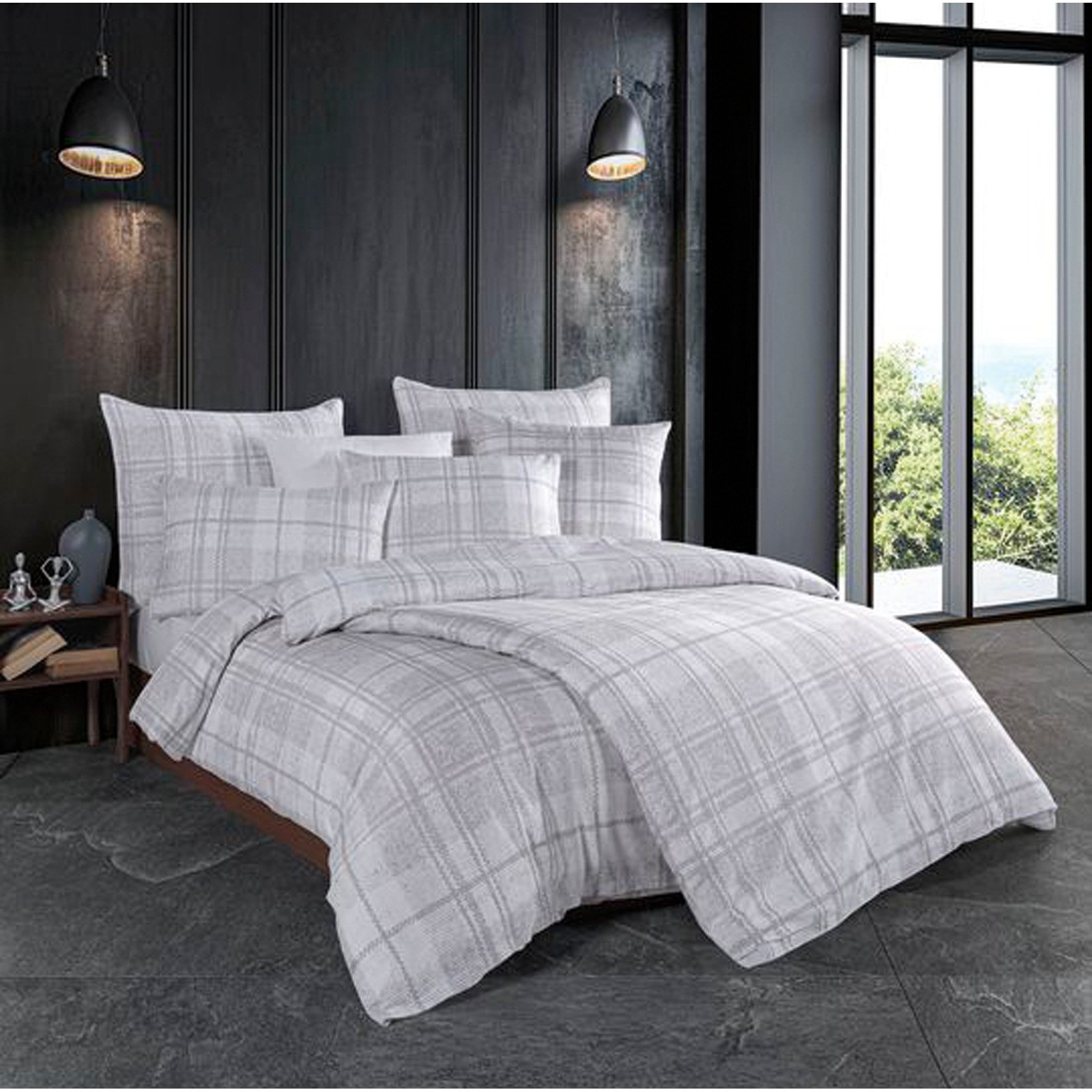 Bettwäsche Satin Karomuster grau