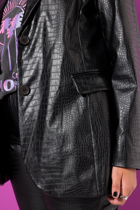 Blazer, Wide Shape, Lederoptik, Krokoprint, Revers