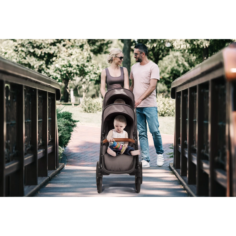 babyGO Geschwisterwagen Duo Grey  brown grip