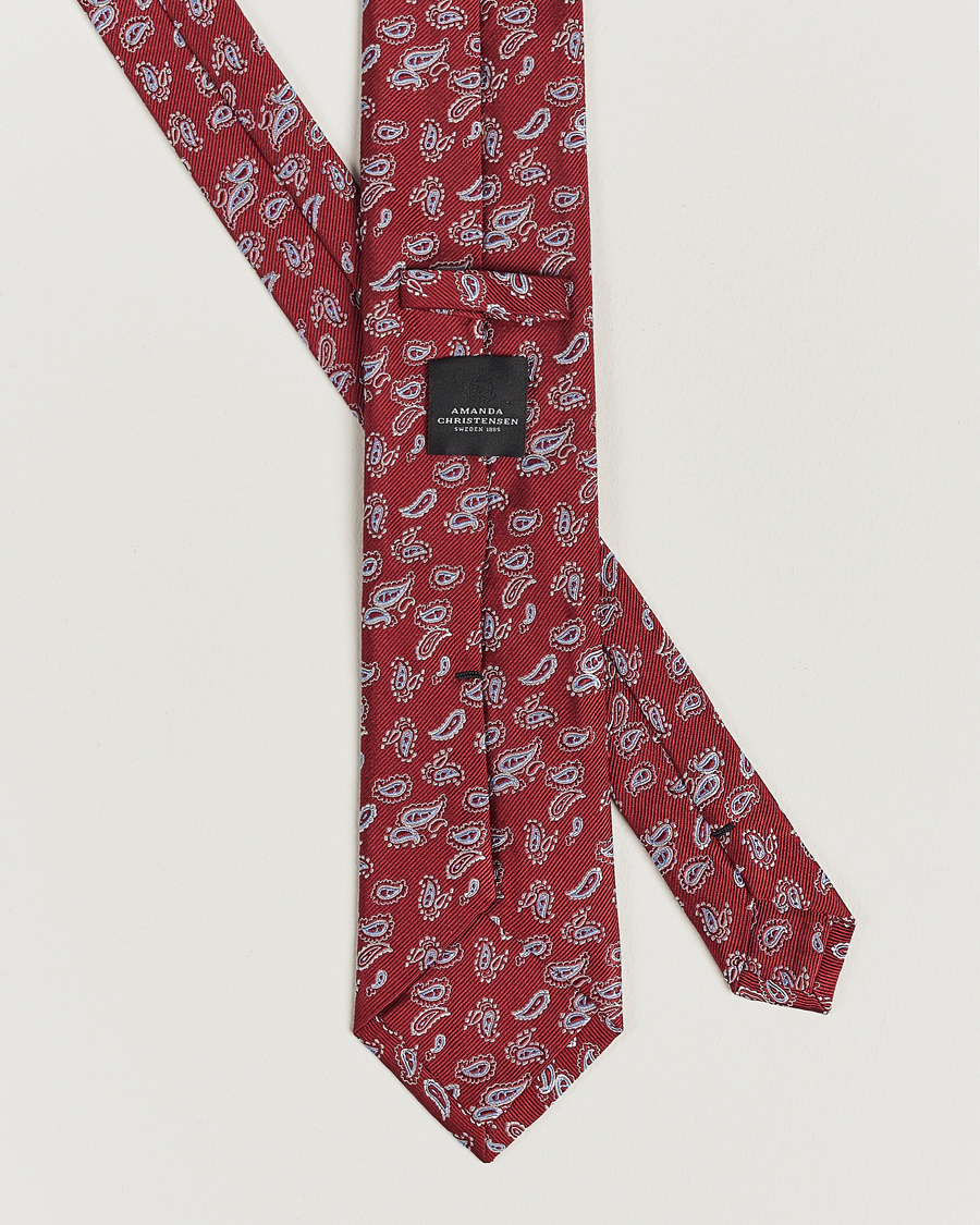 Amanda Christensen Paisley Woven Silk Tie 8 cm Wine Red