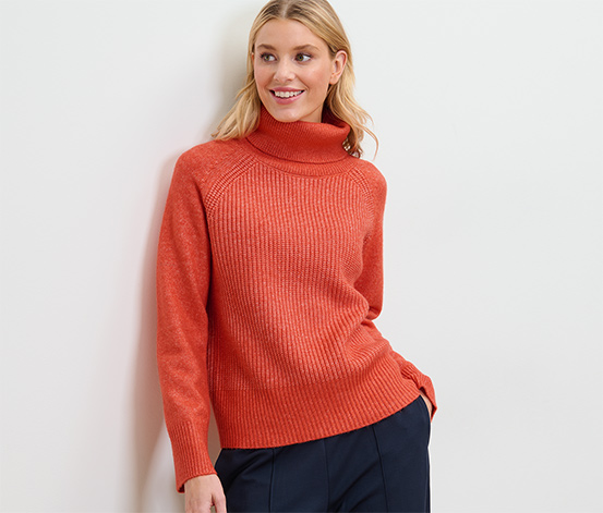 Grobstrickpullover mit Rollkragen, rostrot