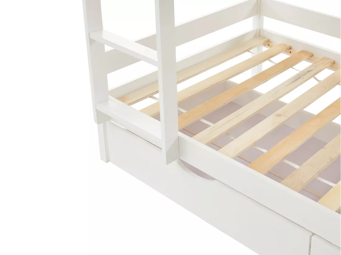 Lits superposés cabane 2 x 90 x 190 cm - 2 tiroirs - Pin - Blanc - CHORI
