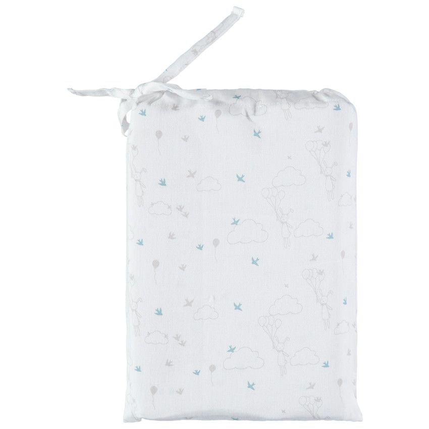 Set housse de couette et taie d'oreiller imprimé lapin et étoiles - Ecru
