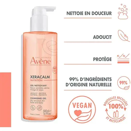 Gel nettoyant visage et corps Xeracalm Nutrition  Avène - Flacon-pompe de 500 ml