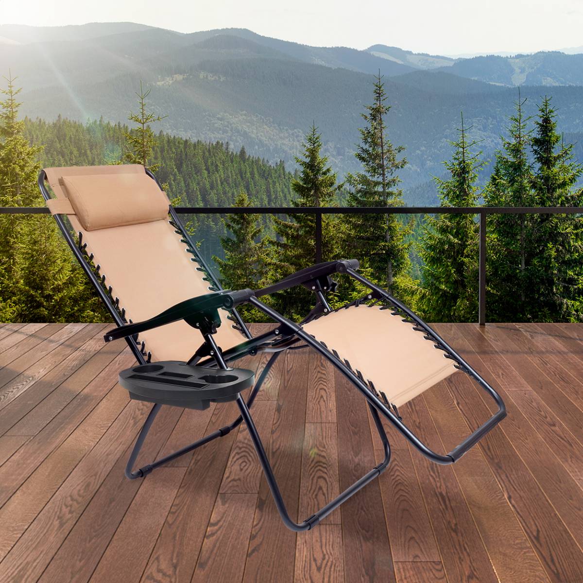 LifeGoods relaxstoel met zijtafel - Beige