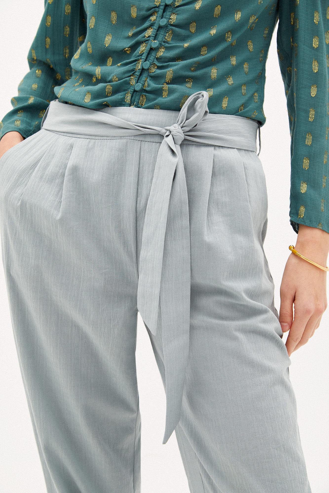 Calça Lea de algodão com cinto - Verde