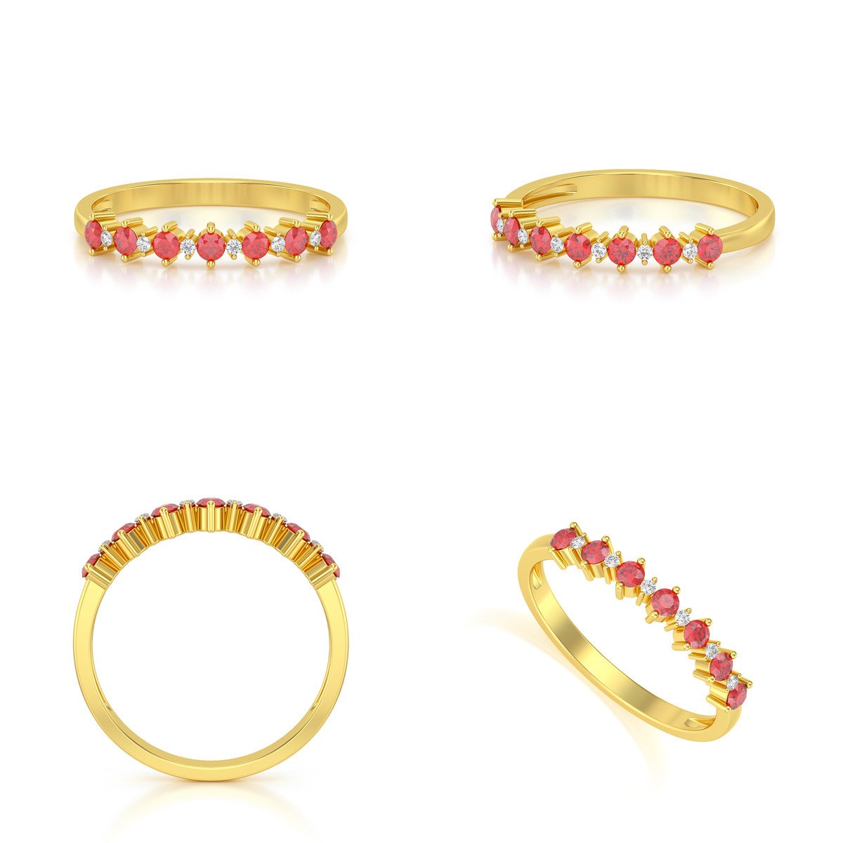 Bague ADEN Or 585 Jaune Rubis et diamants 1.7grs