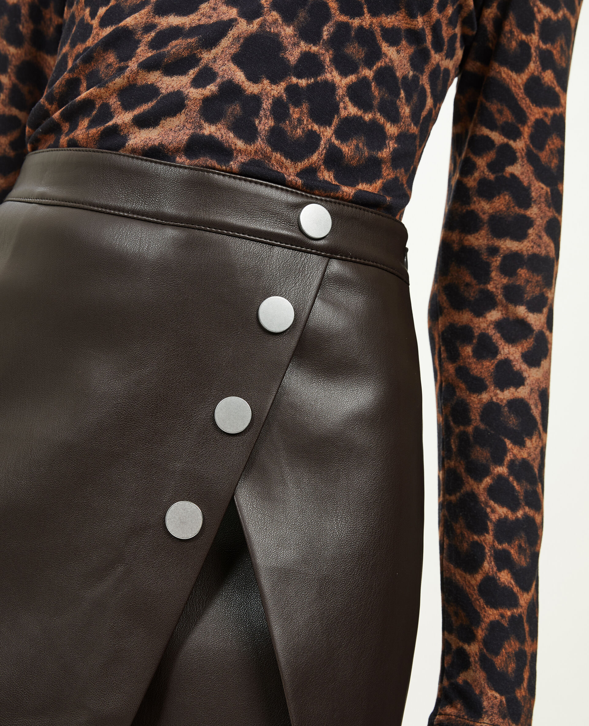 Jupe-short en simili cuir - Marron