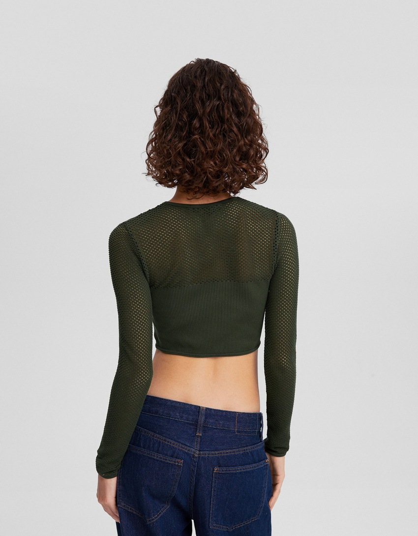 Camiseta de manga comprida sem costura estilo corset em malha