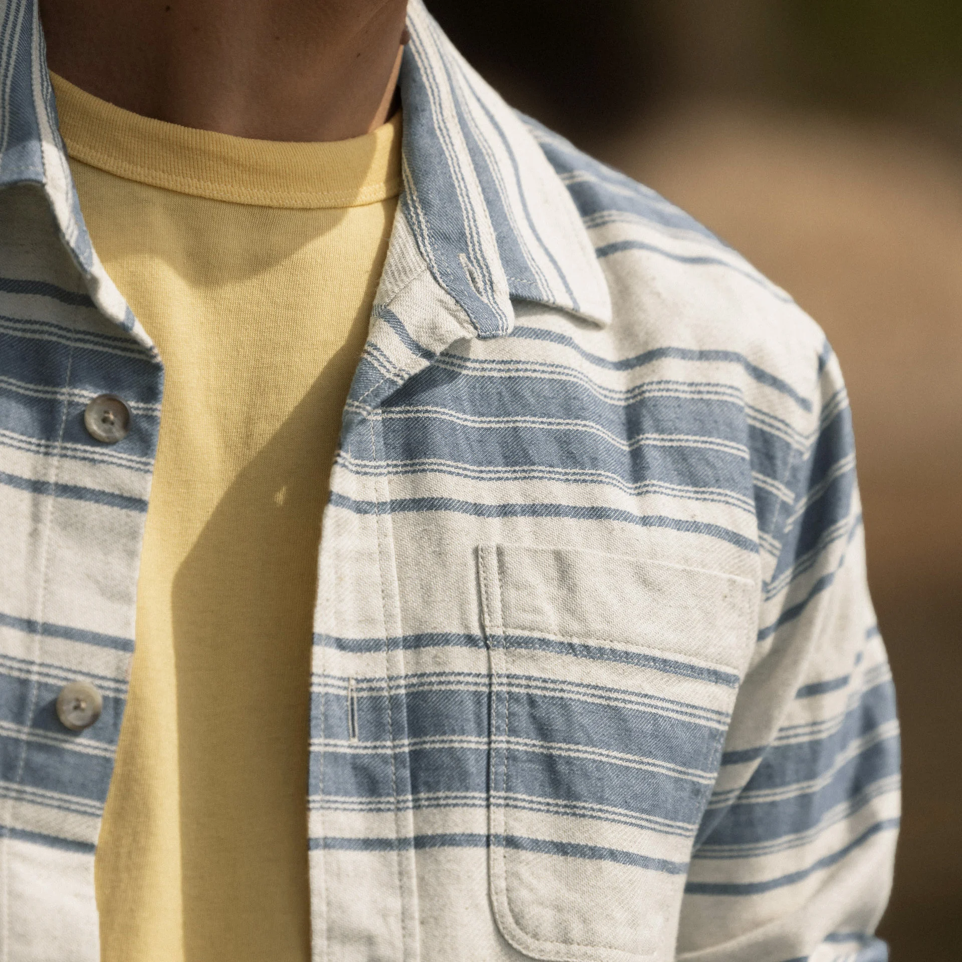 Chemise rayée bleu marine & écrue coton & lin - modèle signy