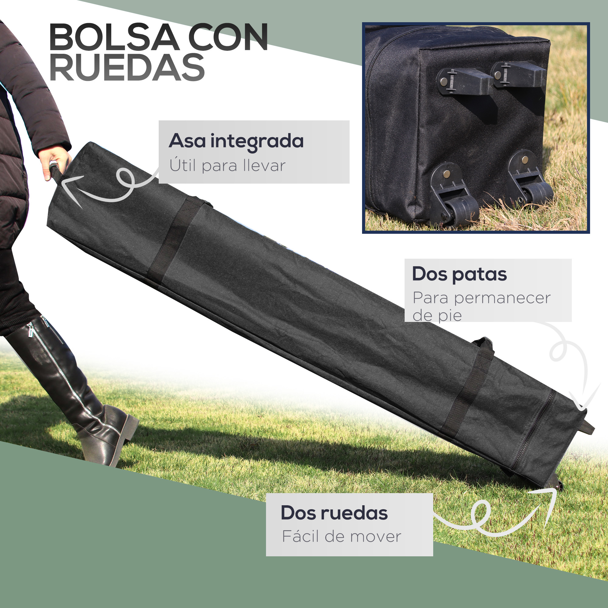 Gazebo dobrável Outsunny 2,5x2,5x2,68 m, tenda de jardim com proteção UV 50+, altura ajustável, inclui 4 sacos de areia e bolsa de transporte para camping, festas e varandas. Cor: verde escuro.