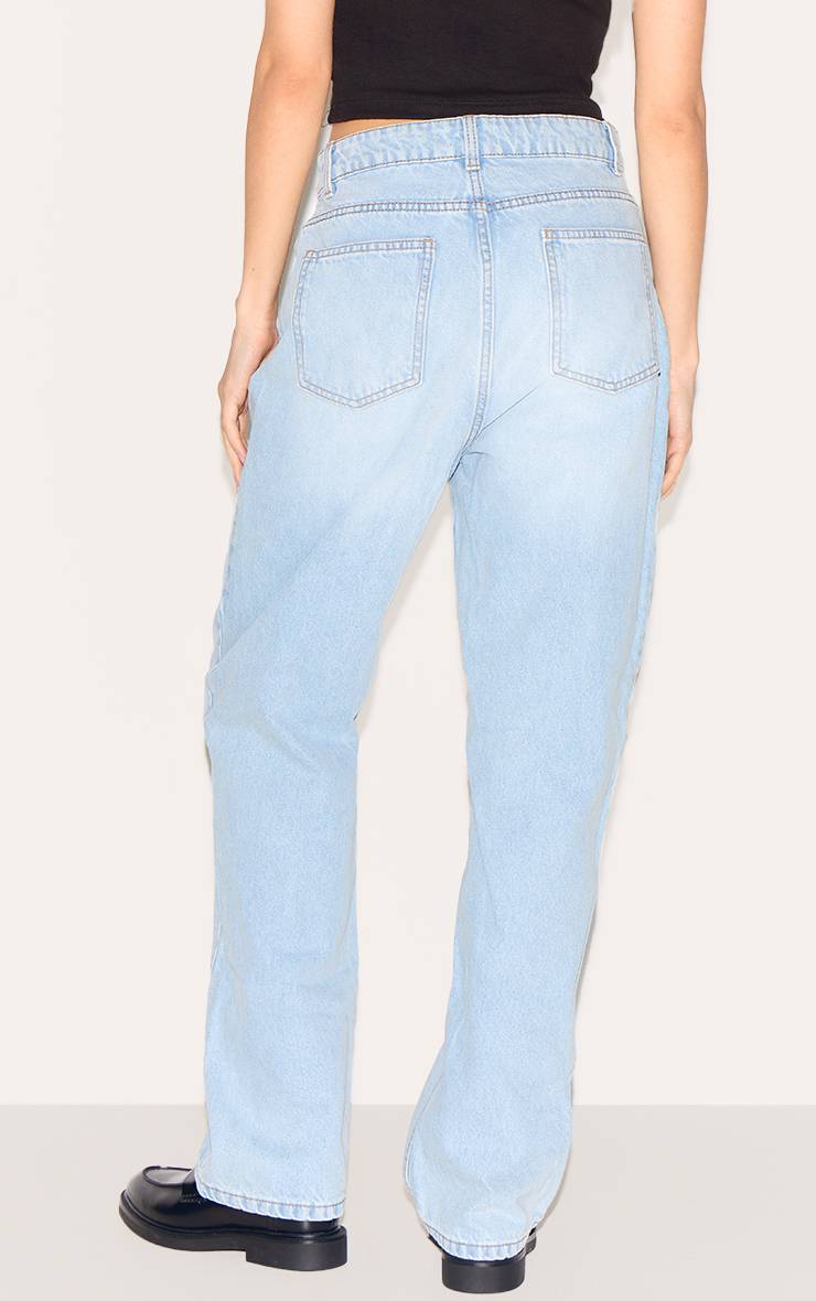 Light Blue Wash Jean Droit Taille Haute Prettylittlething