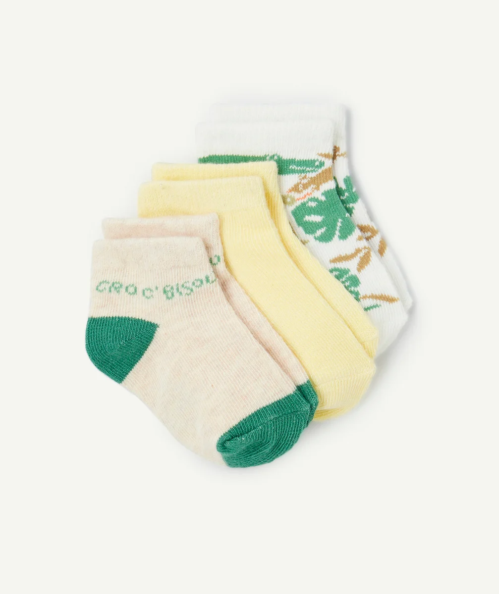 lot de 3 paires de socquettes bébé garçon jaune et vert thème savane